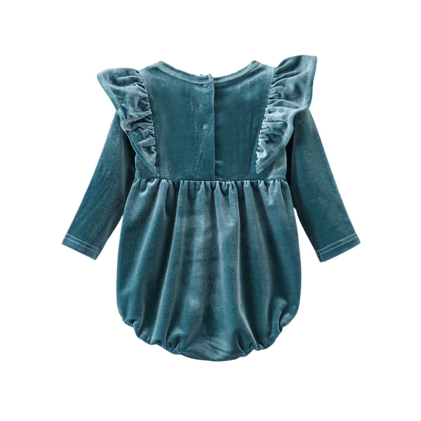 Teal Velvet Ruffle Romper