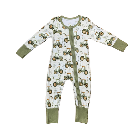 Big Green Tractor Bamboo Romper