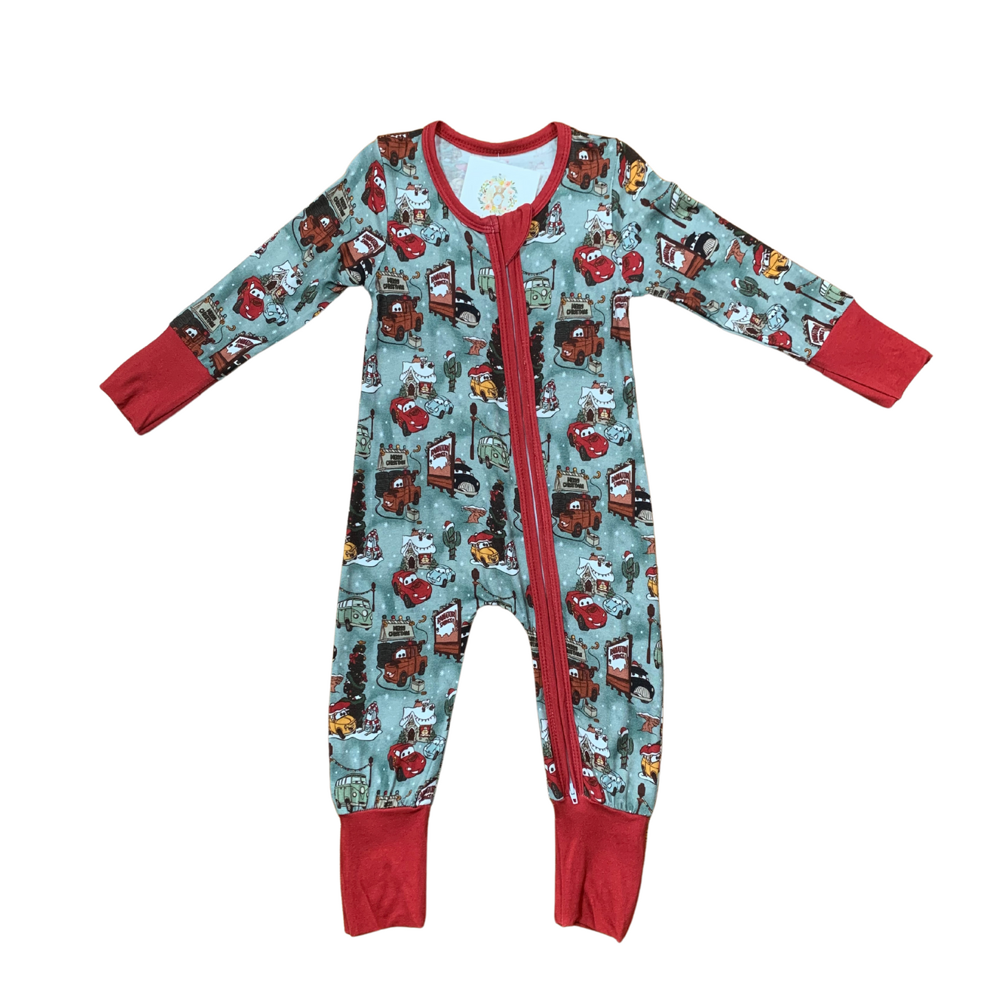 Christmas Cars Bamboo Romper (Green)