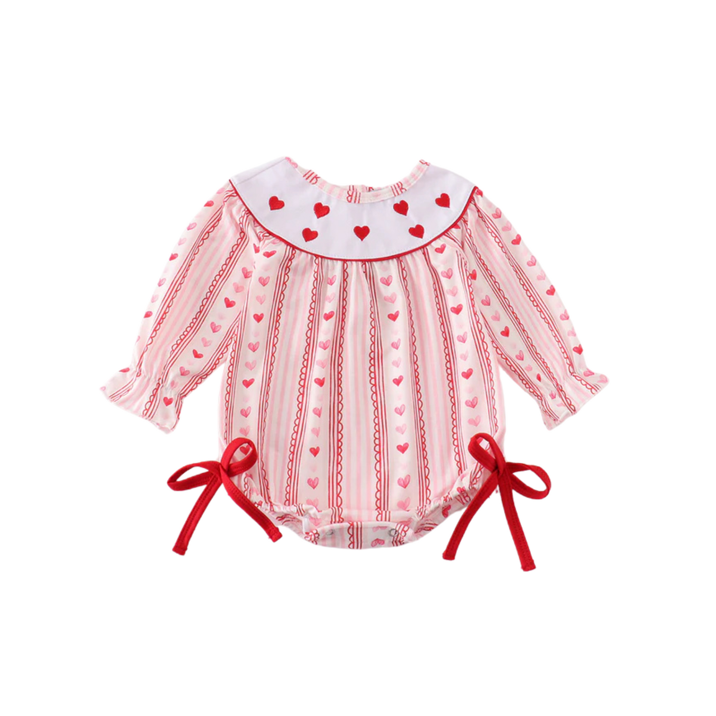 Valentine's Day Heart Embroidery Bubble Romper