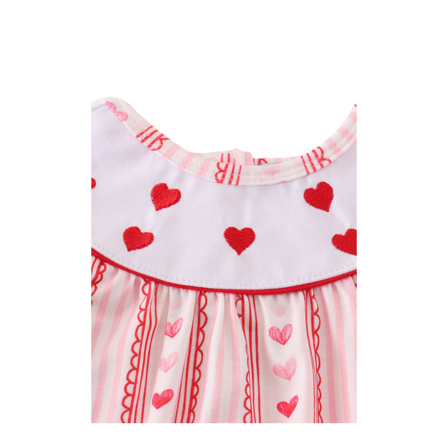 Valentine's Day Heart Embroidery Bubble Romper