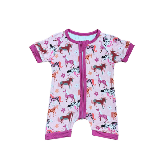 Pink Ponies Bamboo Short Romper