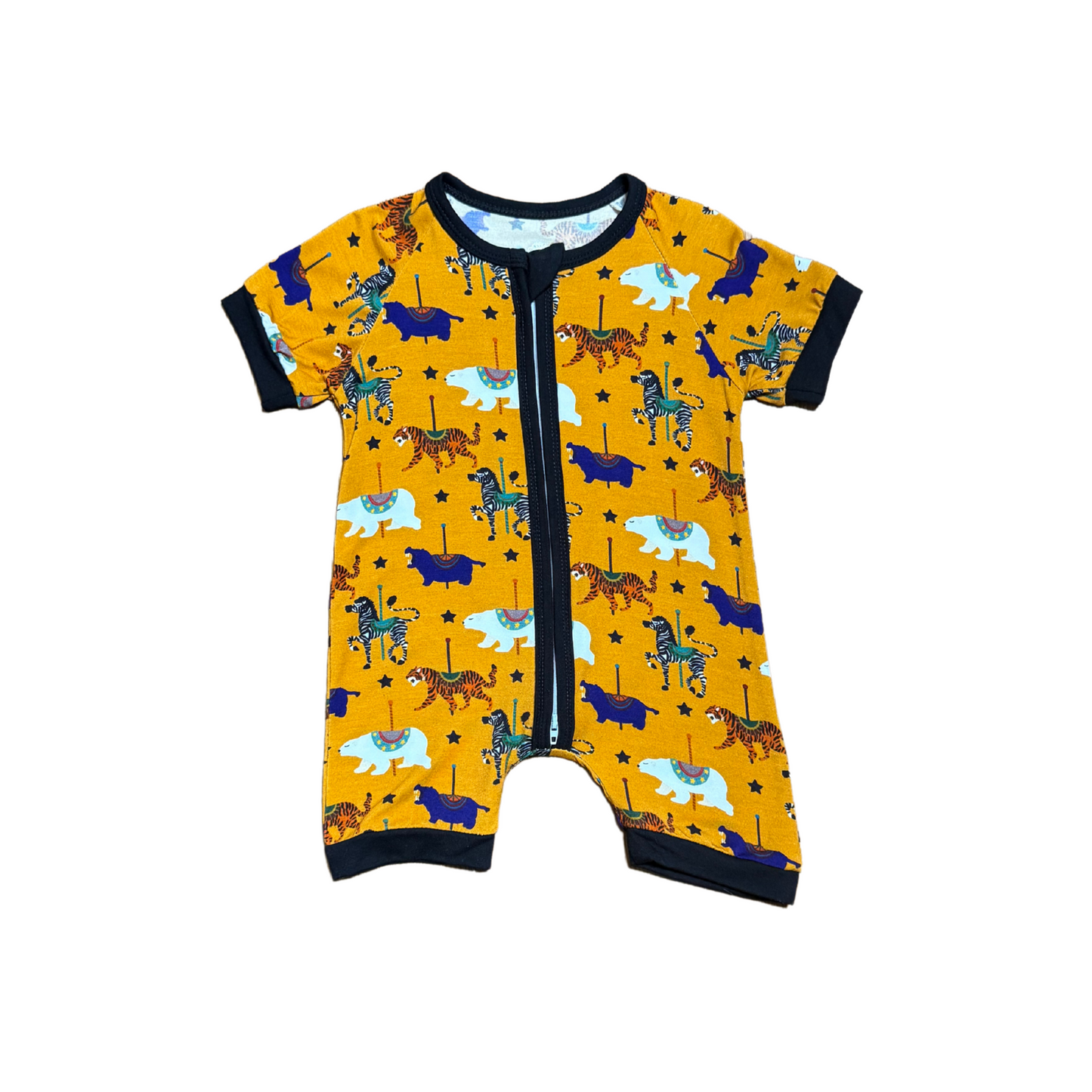 Carousel Animals Bamboo Short Romper (Orange)