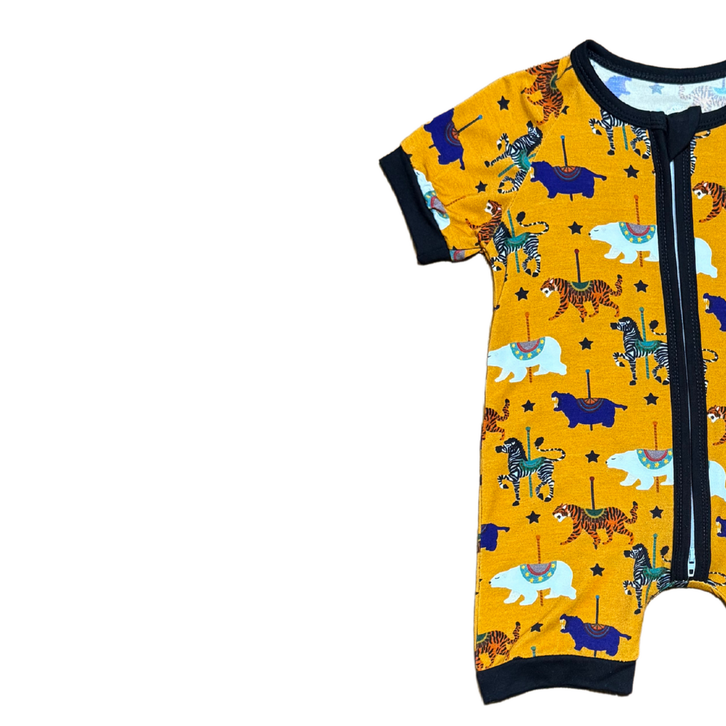 Carousel Animals Bamboo Short Romper (Orange)