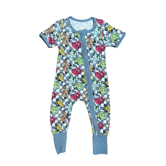 Checkered Cars Bamboo Romper