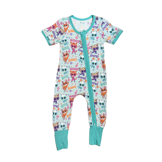 Super Kitties (Turquoise) Bamboo Romper