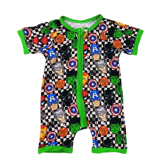 Checkered Avengers Bamboo Short Romper