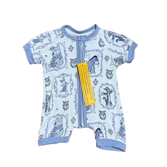 Vintage Blue Pooh Bamboo Short Romper