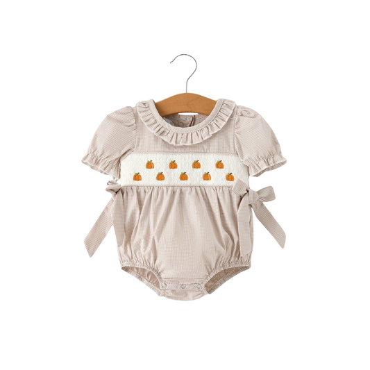 Pretty Pumpkins Embroidery Smock Romper