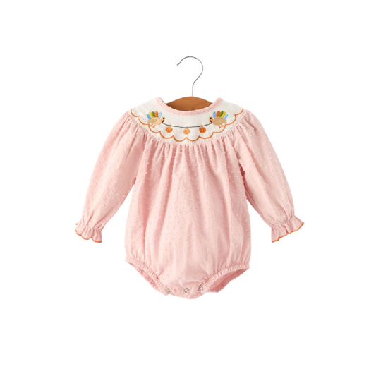 Silly Turkey Smocked Embroidery Romper