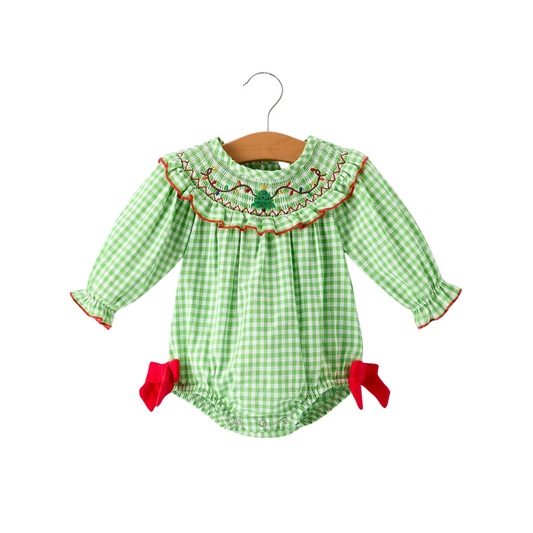 Christmas Tree Smocked Embroidery Romper
