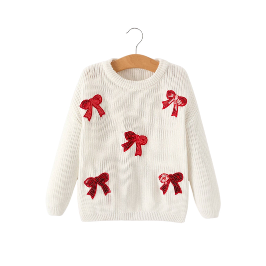 Christmas Bow Sequins Pullover Sweater