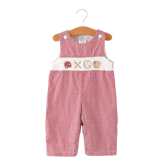 Play Ball! Embroidered Plaid Romper