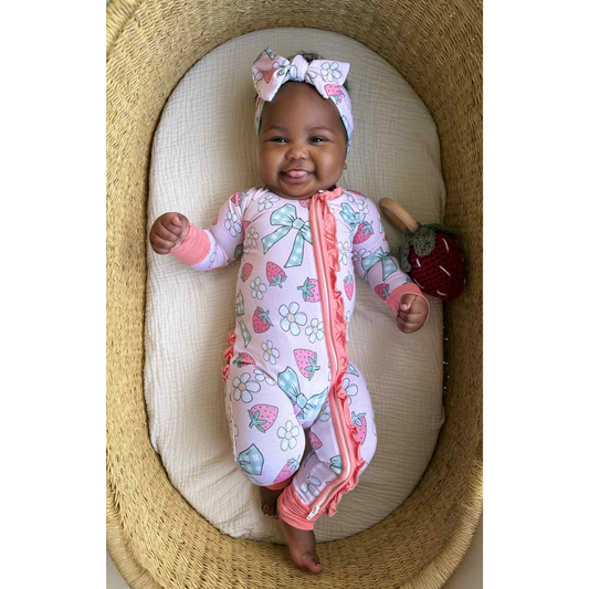 Bamboo Strawberry Ruffle Baby Romper