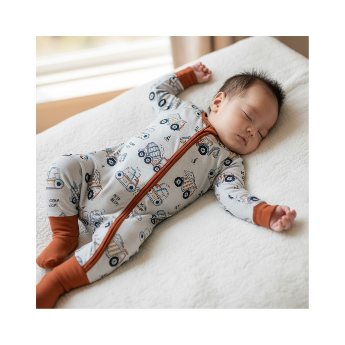 Construction Bamboo Zipper Romper