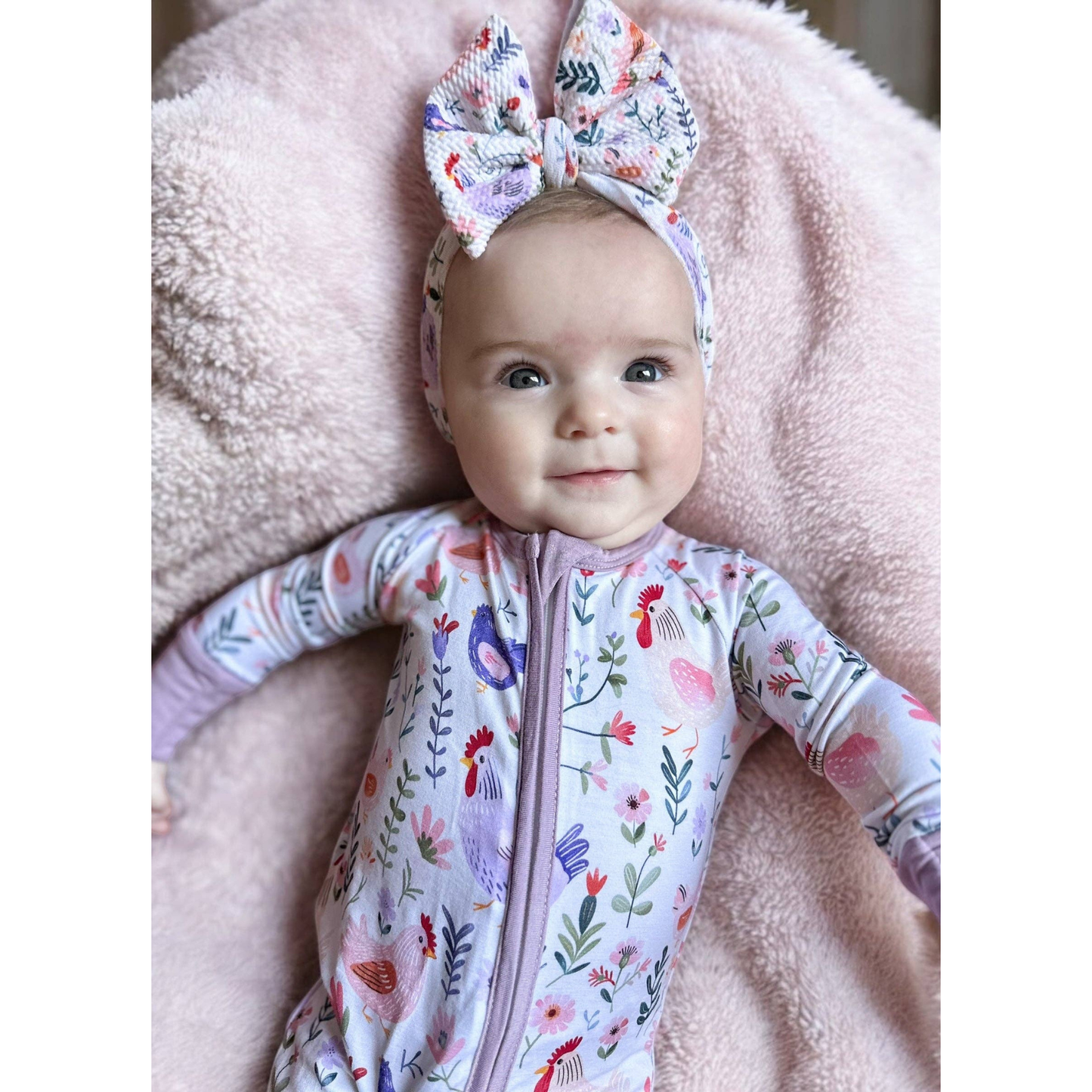 Sweet Chicken Blooms Bamboo Zipper Romper
