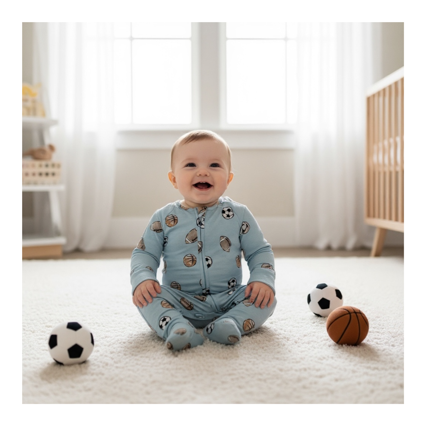 Blue Sports Bamboo Zipper Romper