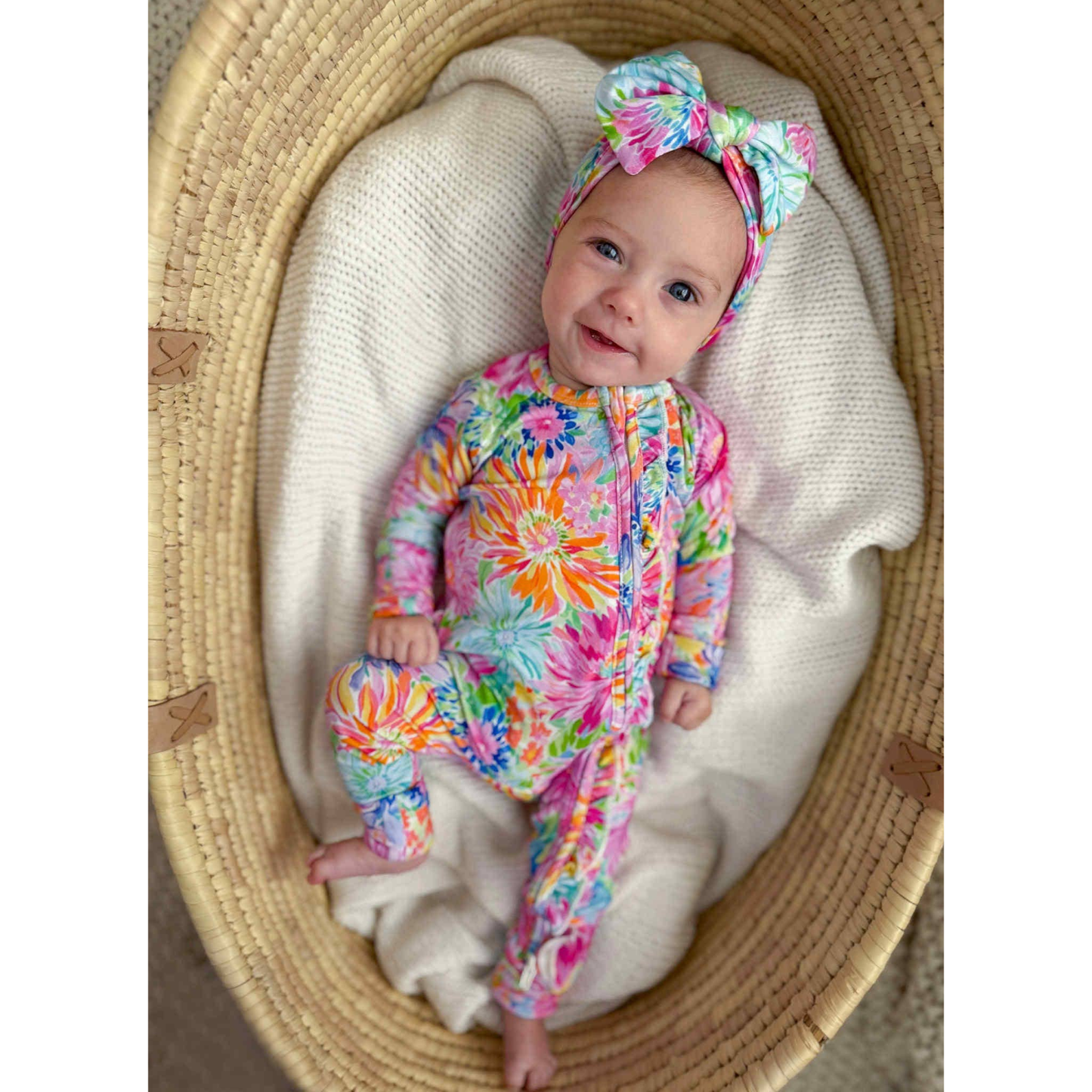 Bamboo Neon Floral Ruffle Baby Romper