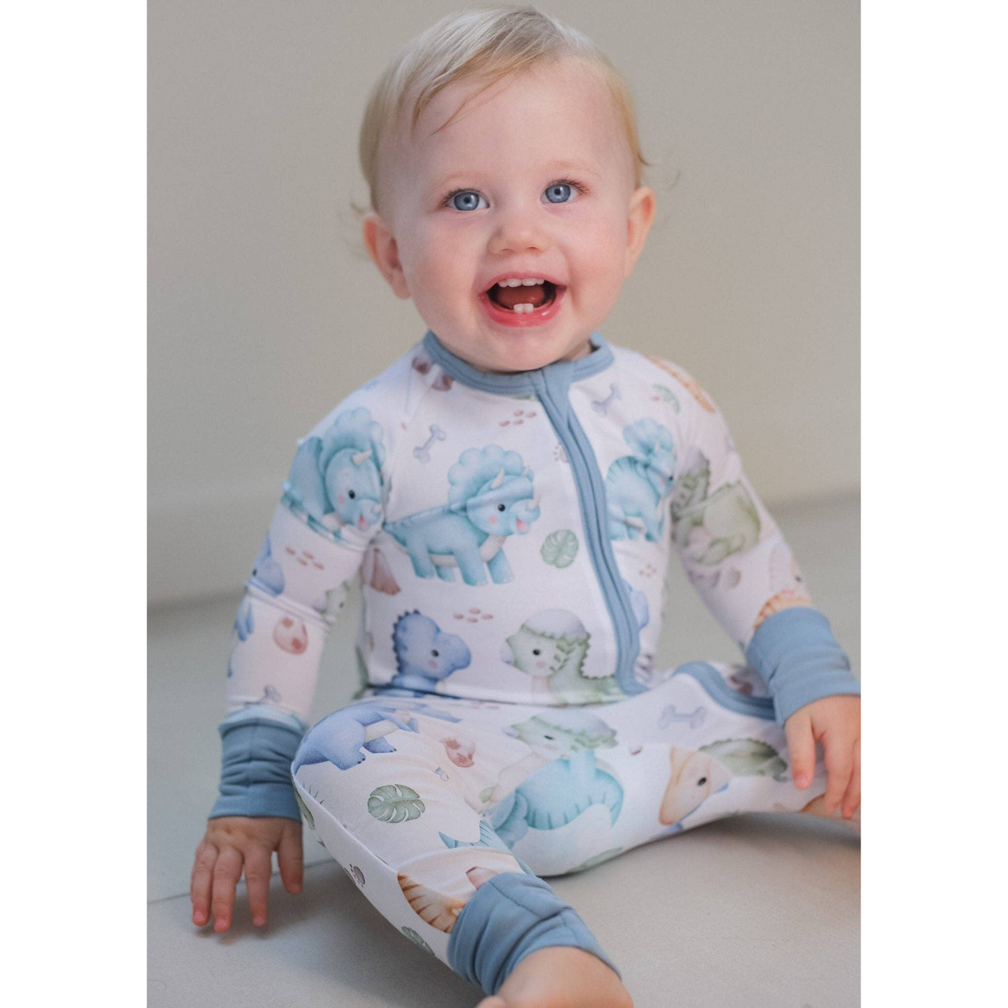 Dinosaur Watercolor Bamboo Zipper Romper