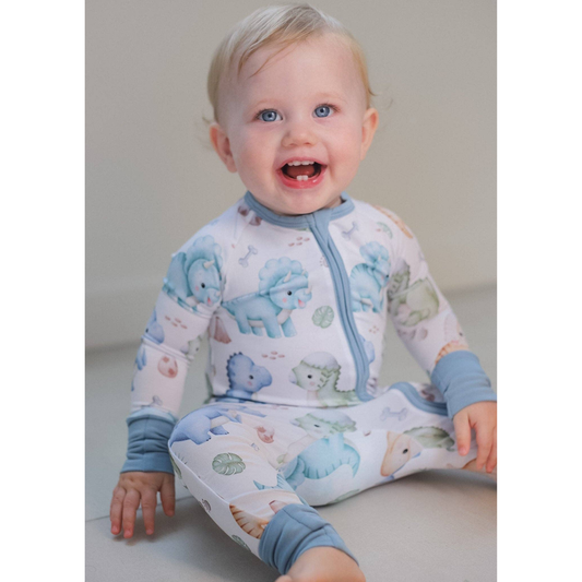 Dinosaur Watercolor Bamboo Zipper Romper