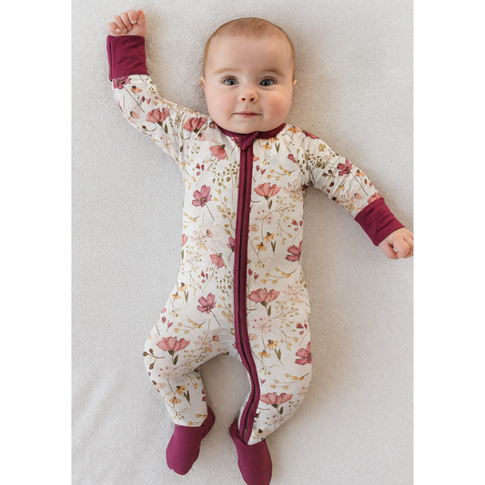 Purple Floral Bamboo Zipper Romper