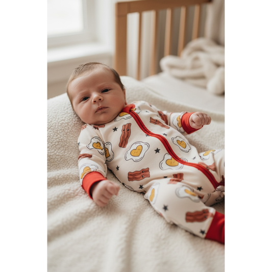 Eggs & Bacon Bamboo Zipper Romper