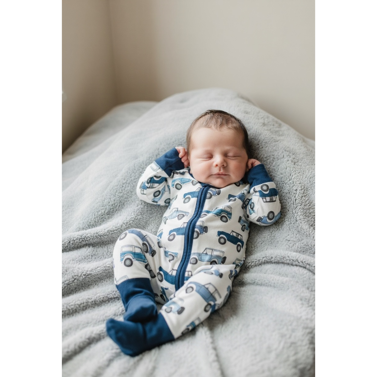 Vintage Cars Bamboo Zipper Romper