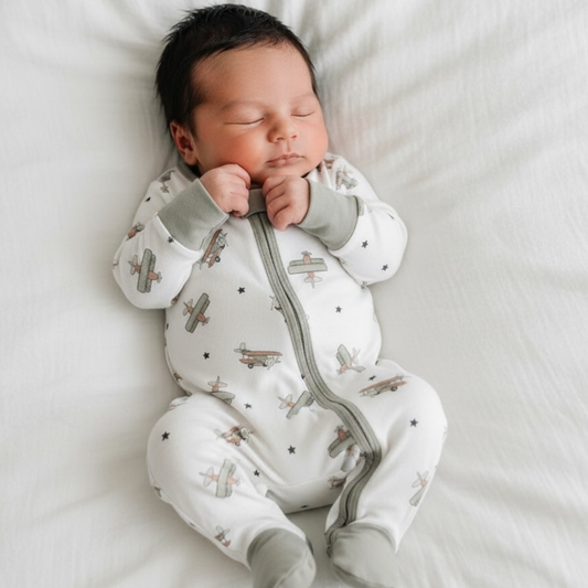 Vintage Airplane Bamboo Zipper Romper