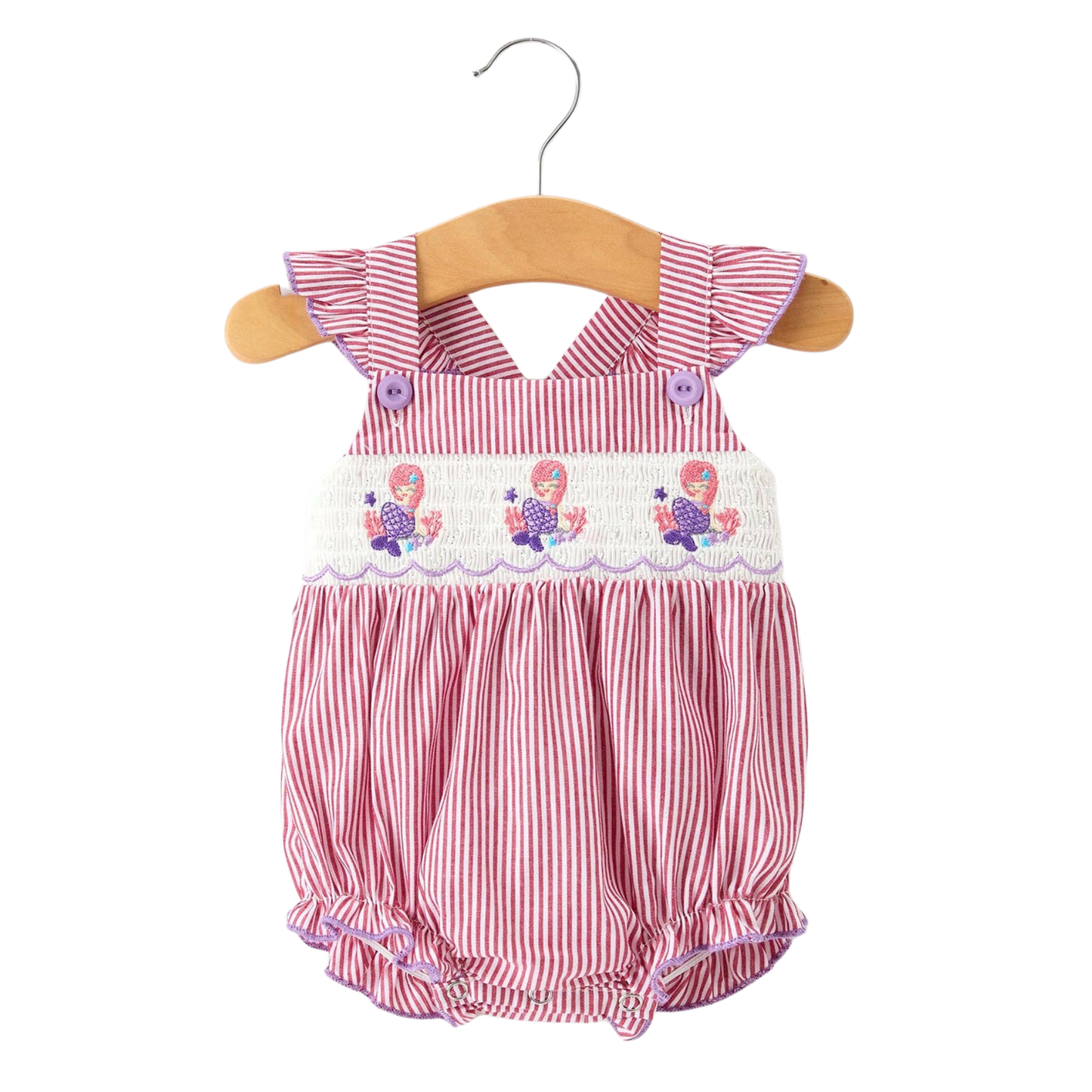 Summer Sea Embroidery Girls Striped Romper