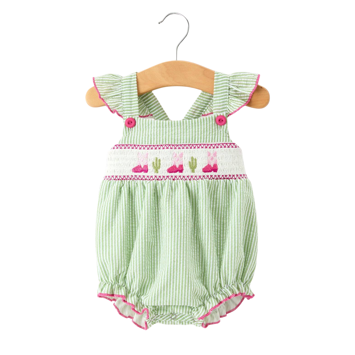 Western Cactus Girls Romper Stripe Ruffle Strap