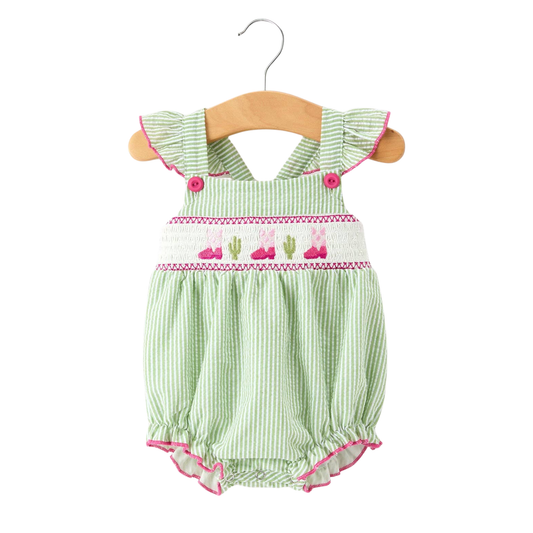 Western Cactus Girls Romper Stripe Ruffle Strap