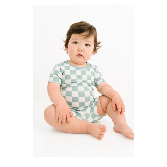 Seafoam Checkered Bamboo Shorts Set