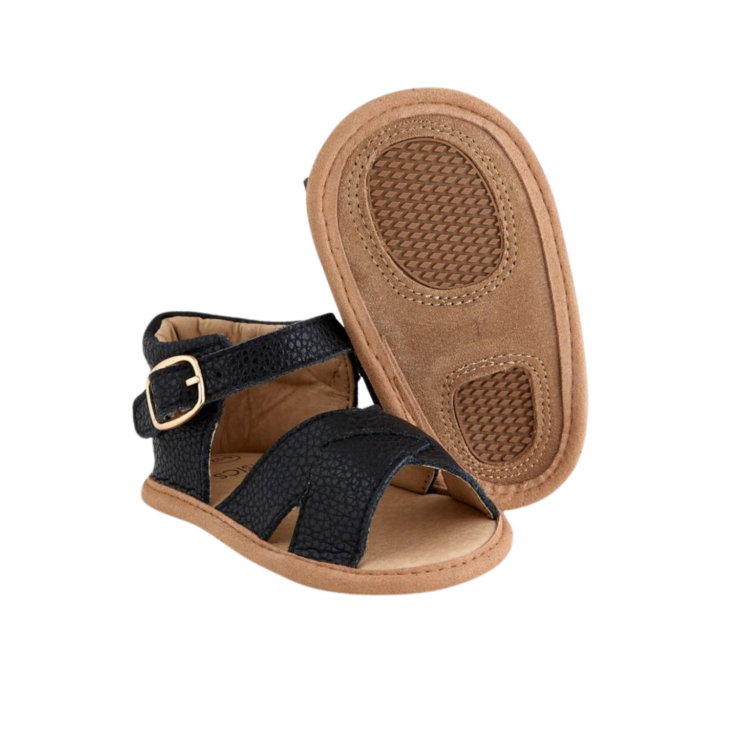 Black Split-Soled Leather Baby Sandals