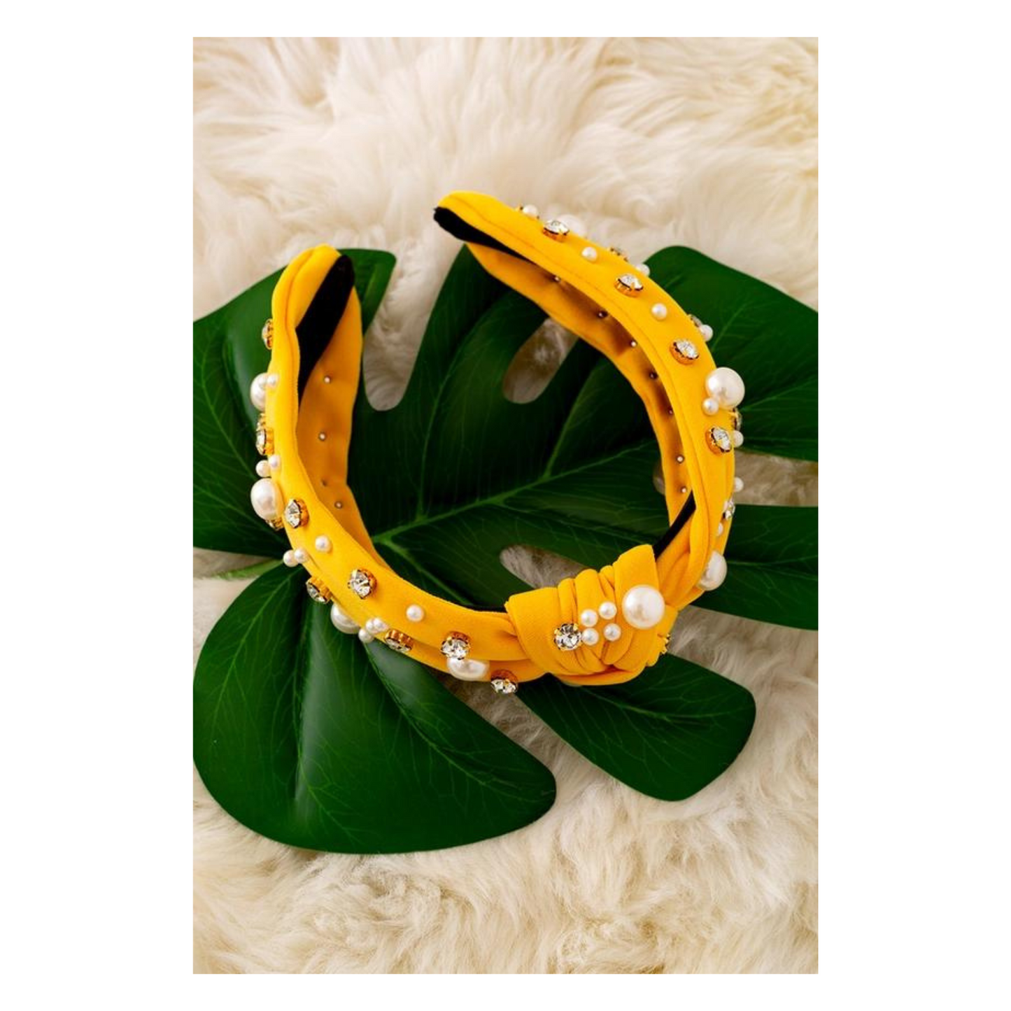 Yellow Rhinestone & Pearl Headband