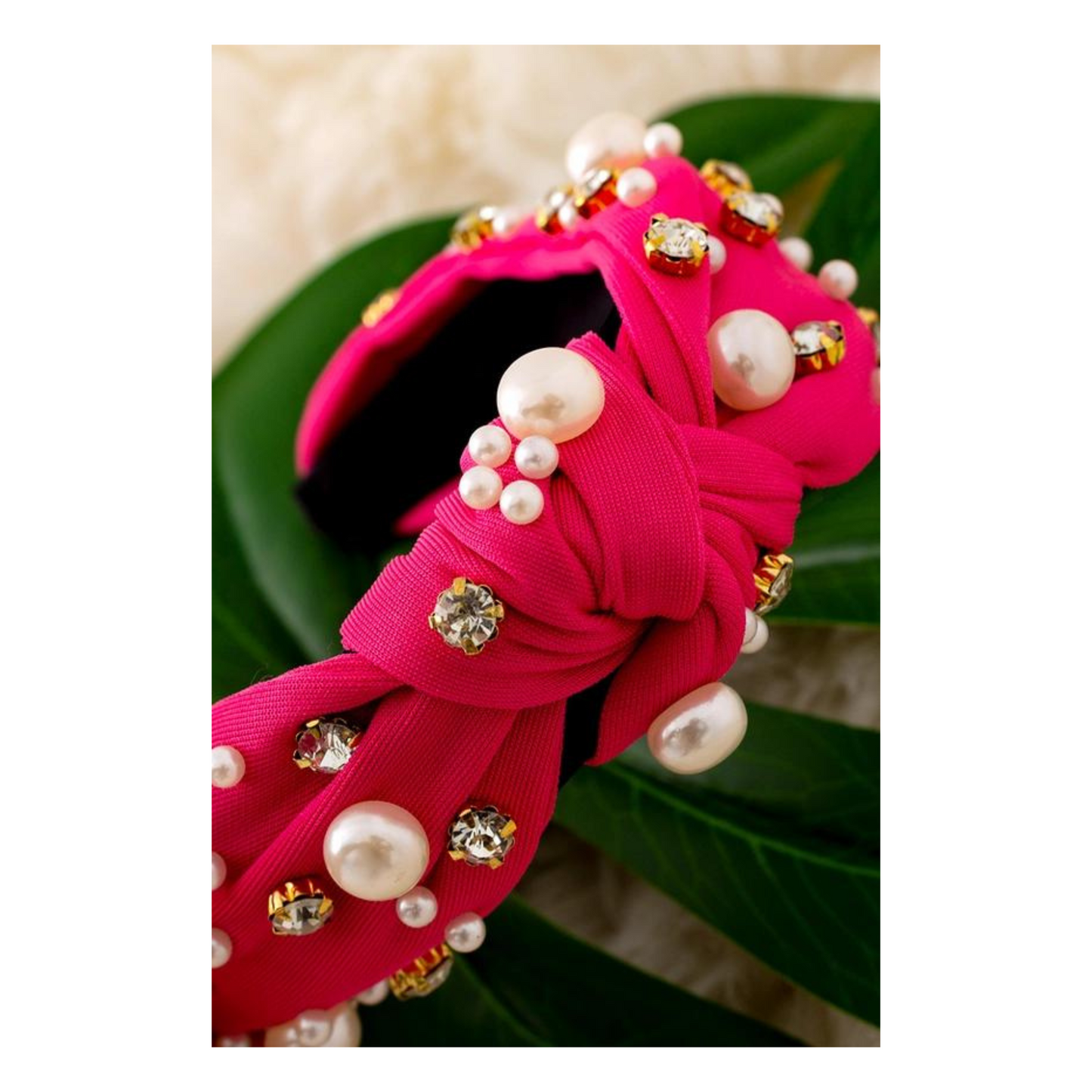 Fushia Rhinestone & Pearl Headband