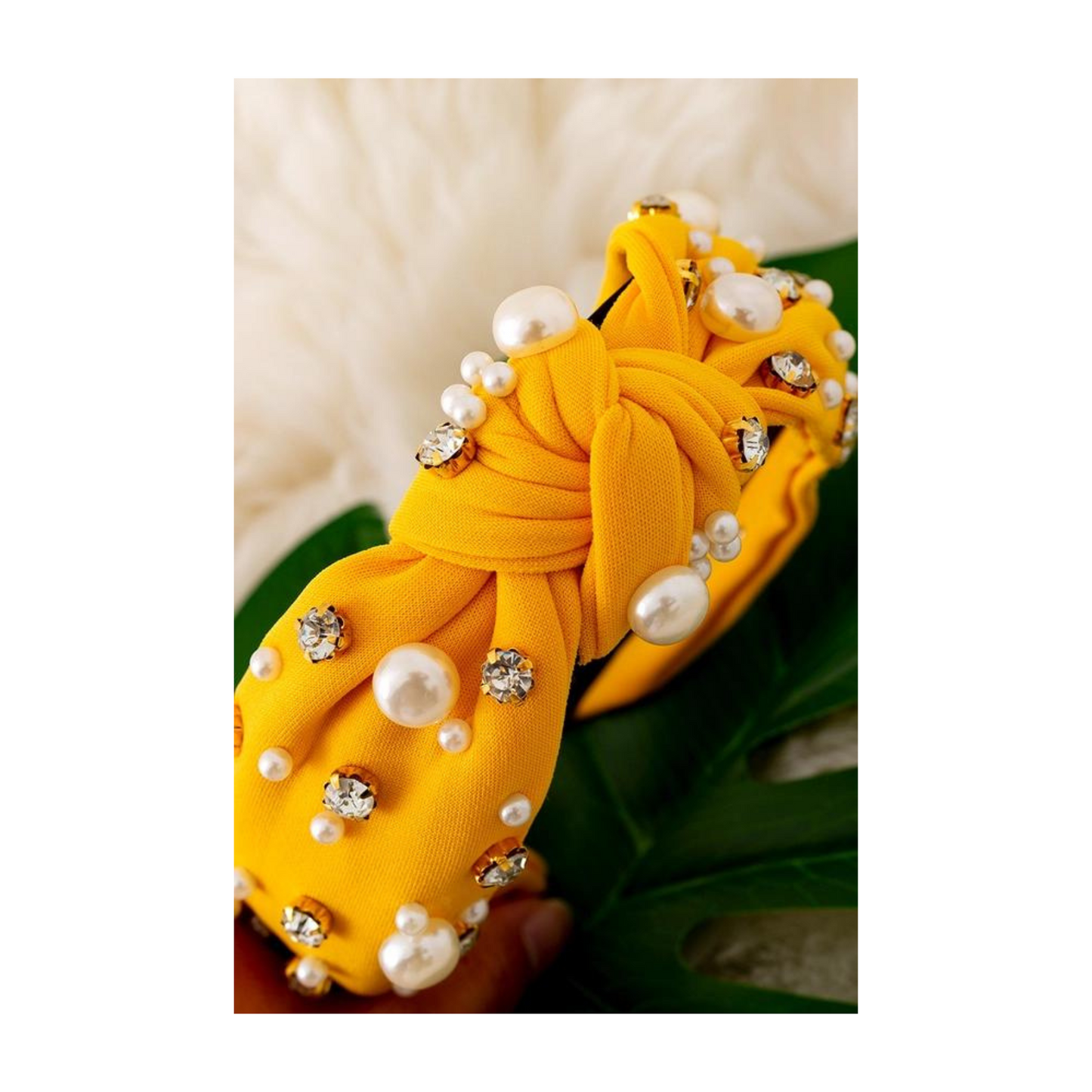 Yellow Rhinestone & Pearl Headband