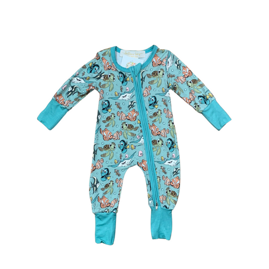 Just Keep Swimming Bamboo Romper w/Fold Over Hands & Feet