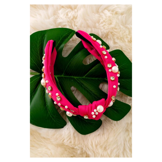 Fushia Rhinestone & Pearl Headband