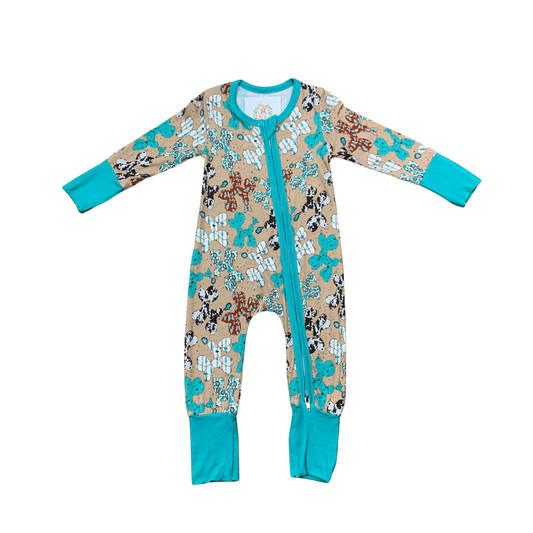 Turquoise Balloon Dogs Bamboo Romper