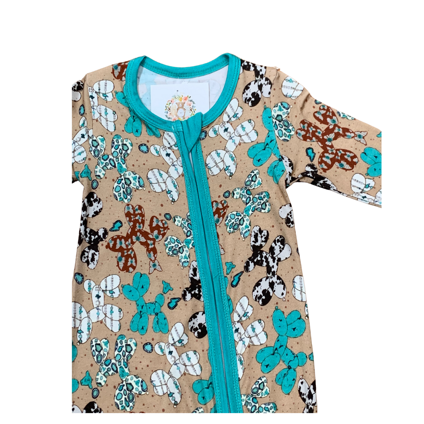 Turquoise Balloon Dogs Bamboo Romper