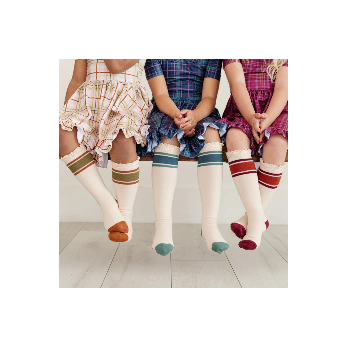 Vanilla with Olive & Sugar Almond Stripes Fancy Knee High Socks