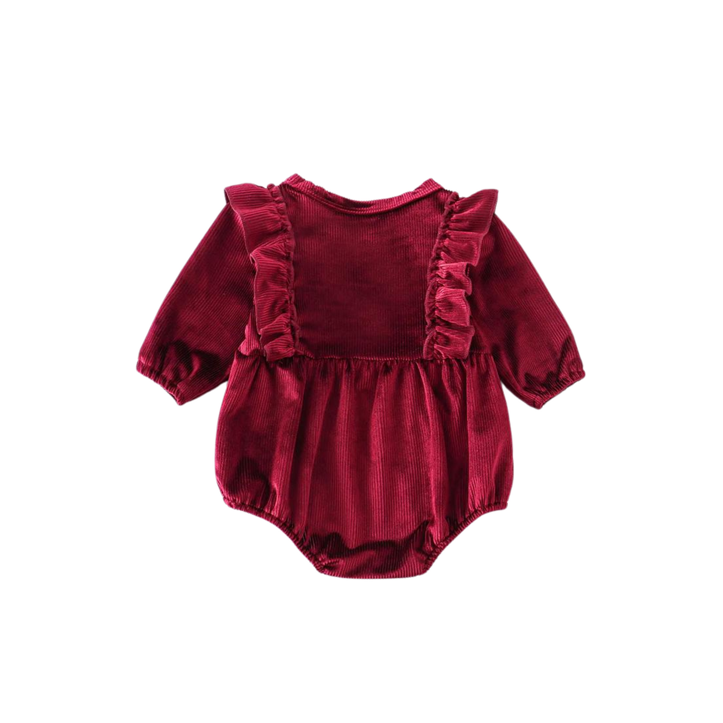 Maroon Ruffle Velvet Romper