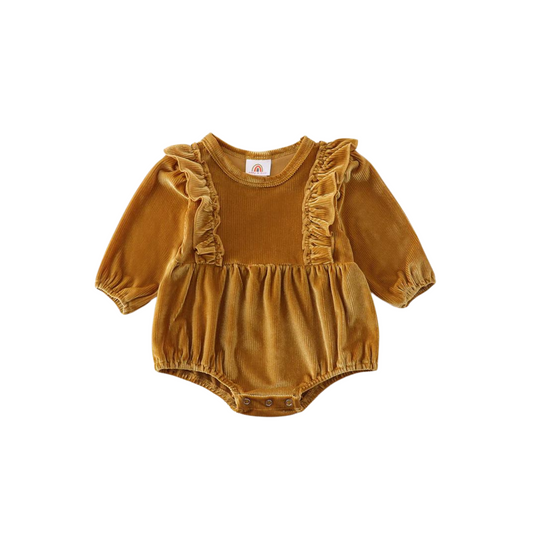 Gold Ruffle Velvet Romper